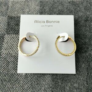 Alicia Bonnie Twinkle Delight Gold White Crystal Small Hoop Earrings BRAND NEW